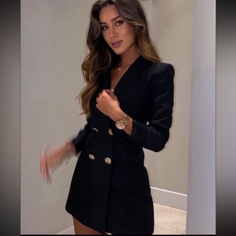 ZARA Double Breasted long Black Blazer 8246/642 - Picture 1 of 16